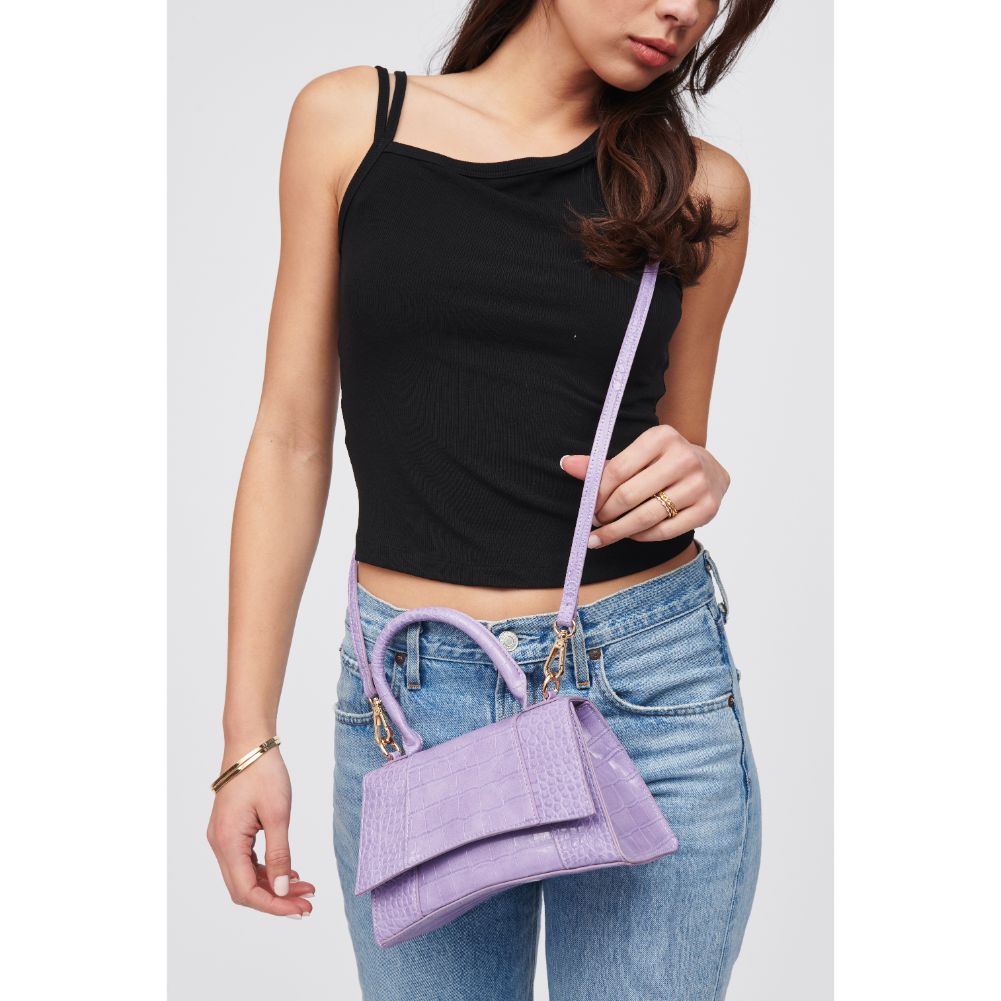 Woman wearing Lavender Urban Expressions Lucas - Croco Crossbody 818209018401 View 2 | Lavender