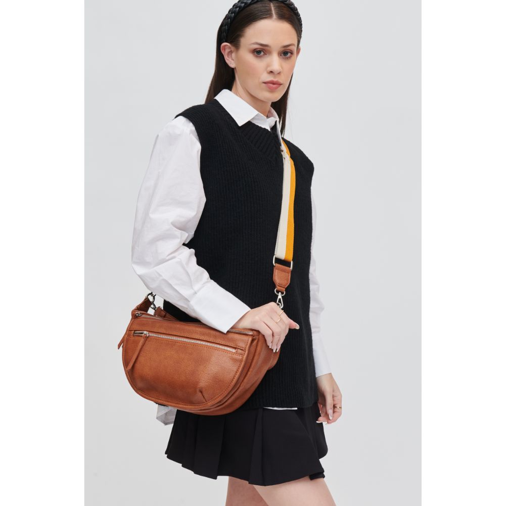 Woman wearing Tan Urban Expressions Tessie Belt Bag 840611111456 View 1 | Tan