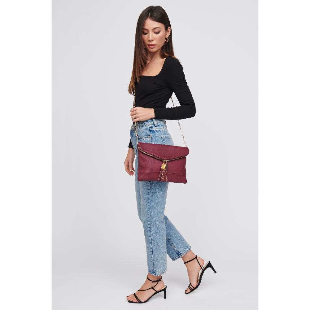 Woman wearing Plum Urban Expressions Kate Clutch 840611115928 View 3 | Plum