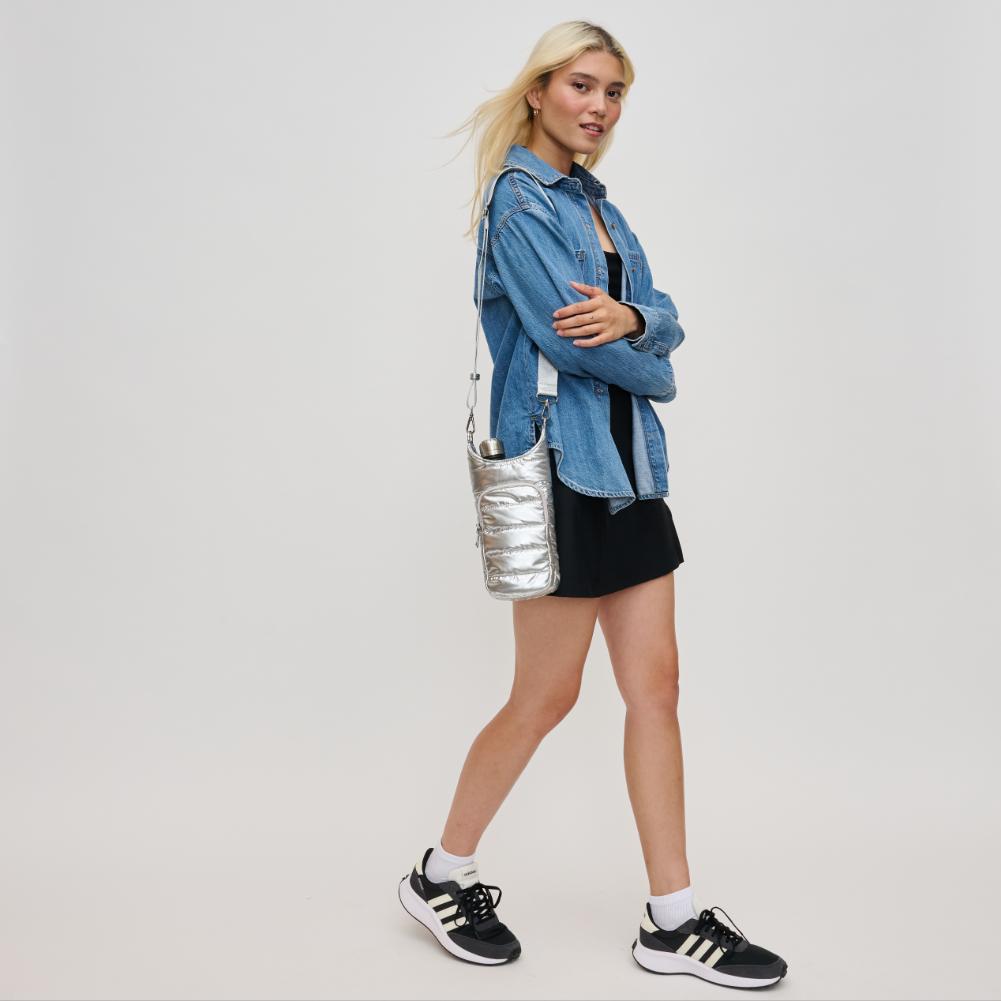 Woman wearing Silver Urban Expressions Jace Crossbody 840611193568 View 2 | Silver