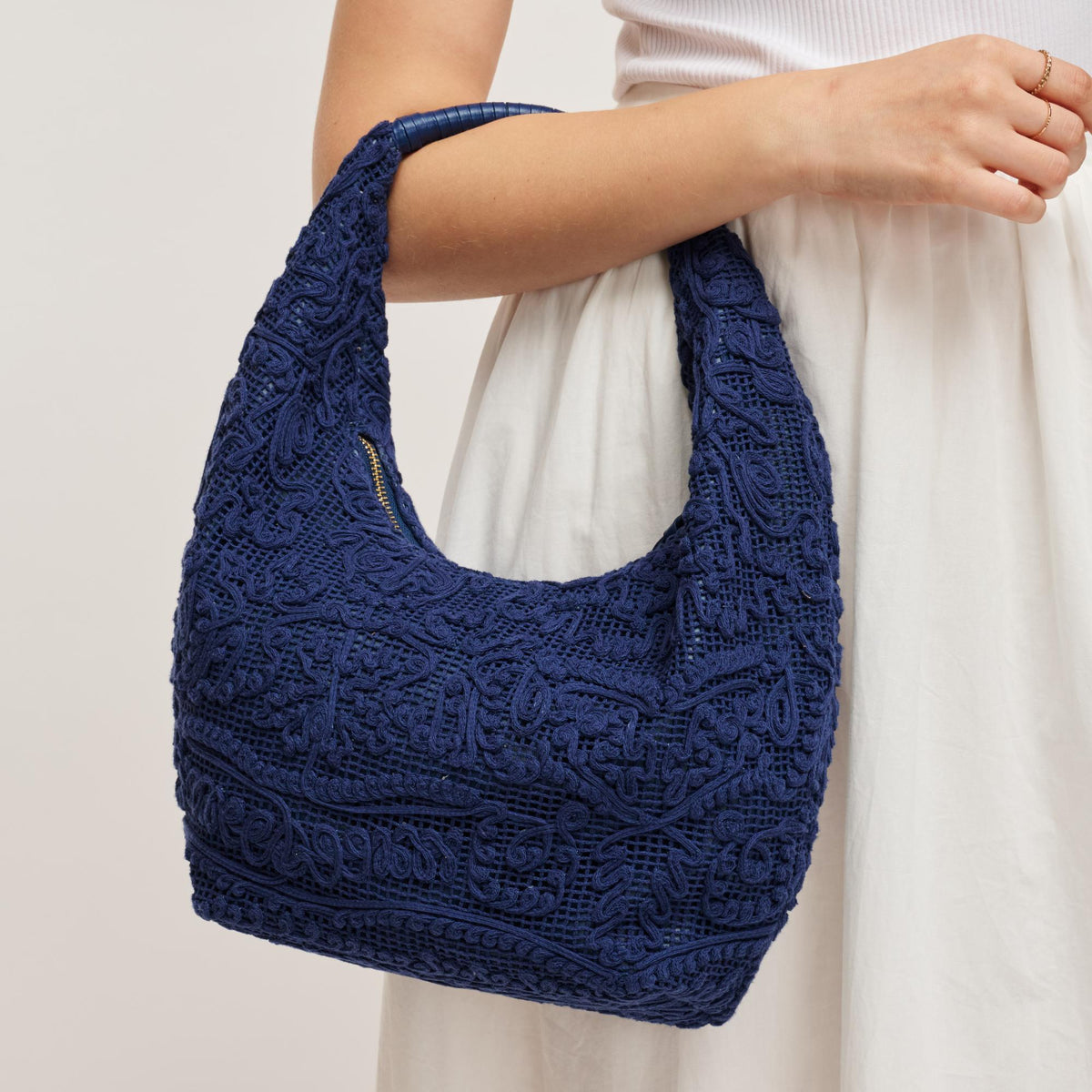 Woman wearing Navy Urban Expressions Micah Hobo 840504205248 View 1 | Navy