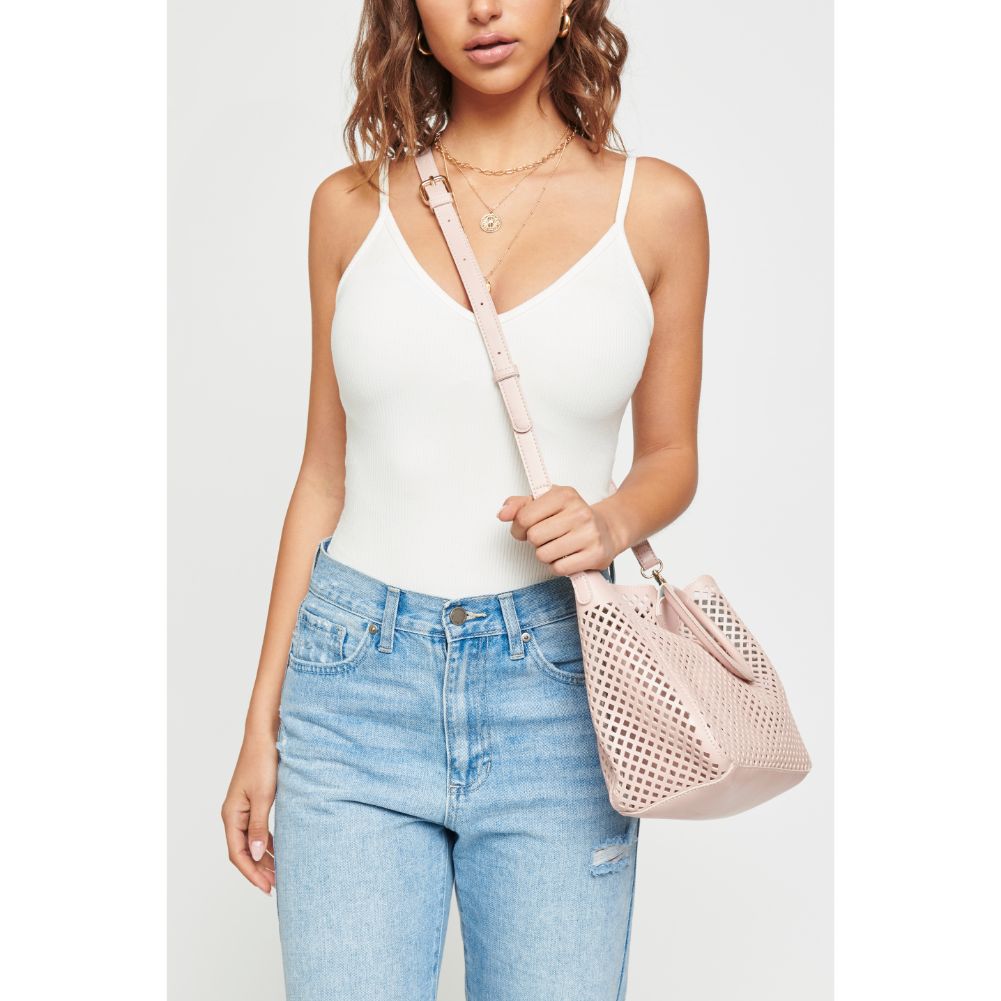 Woman wearing Blush Urban Expressions Jaclyn Satchel 840611169655 View 4 | Blush