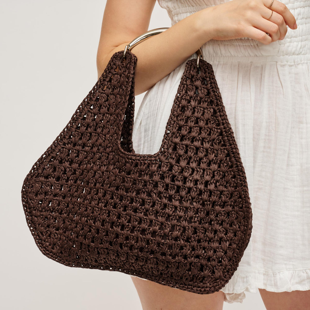 Woman wearing Chocolate Urban Expressions Iris Hobo 840504204838 View 2 | Chocolate