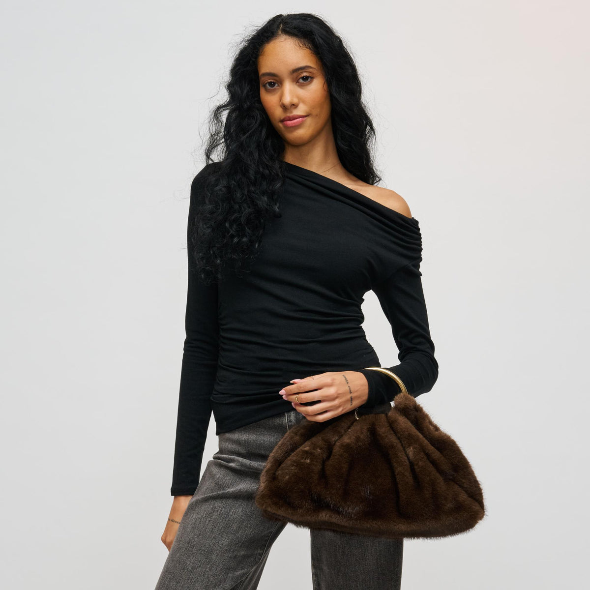 Woman wearing Chocolate Urban Expressions Keala Tote 840504200014 View 2 | Chocolate