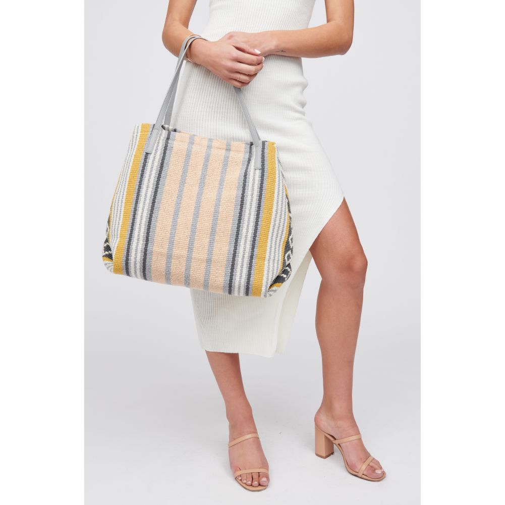 Woman wearing Yellow Stripe Urban Expressions Nicole Tote 818209017985 View 2 | Yellow Stripe