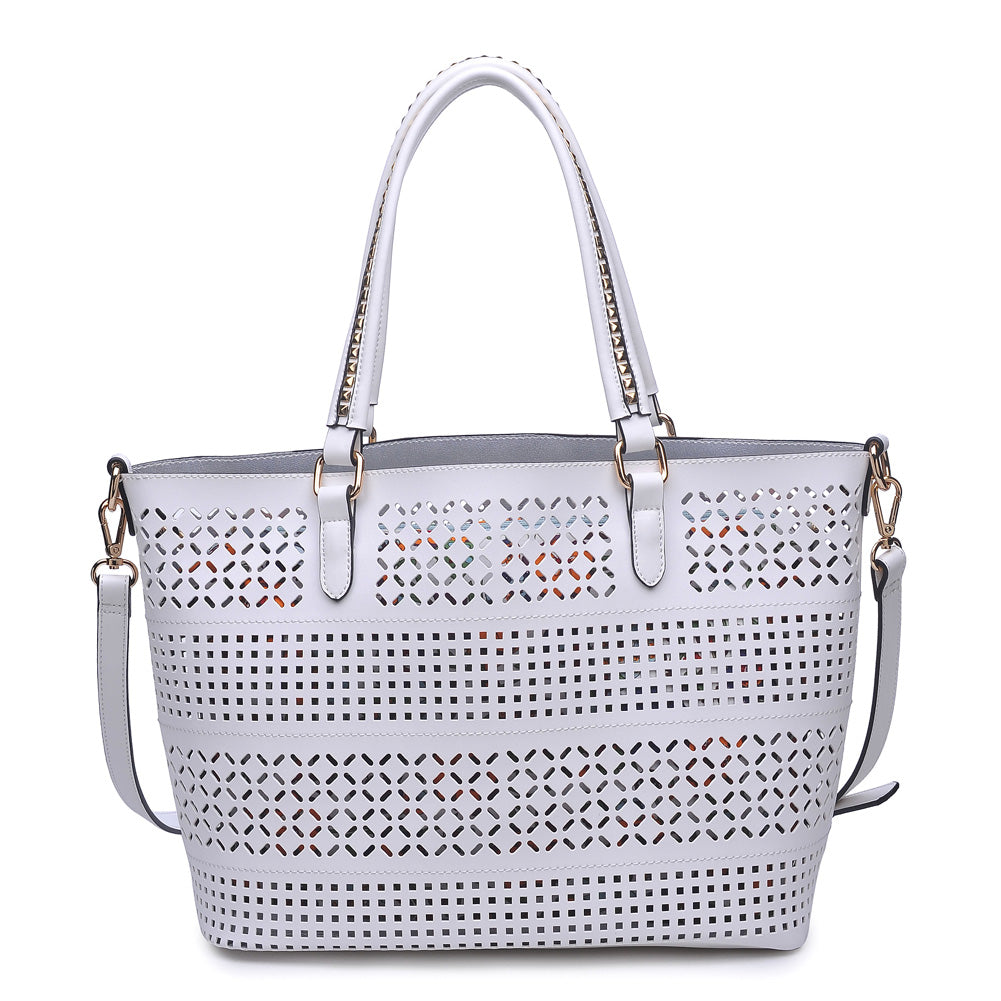 Woman wearing White Urban Expressions Mackenzie Tote NA-840611143372 View 5 | White