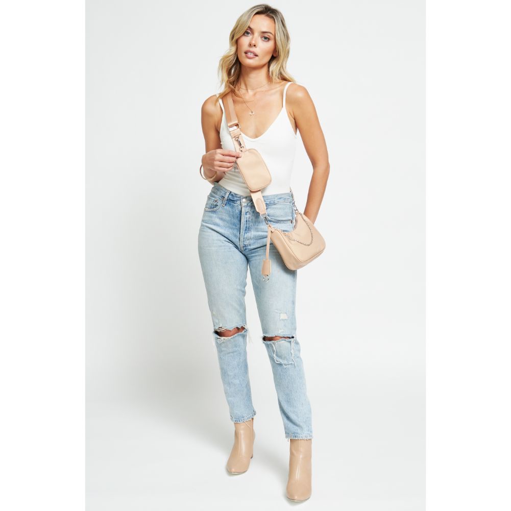 Woman wearing Nude Urban Expressions Joss - Nylon Crossbody 840611176837 View 4 | Nude