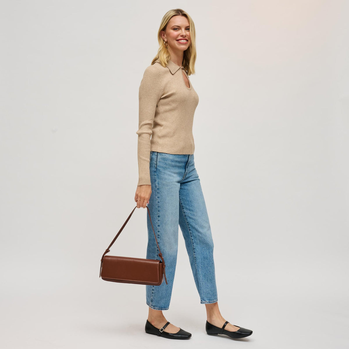 Woman wearing Chocolate Urban Expressions Sorella Shoulder Bag 840611199355 View 4 | Chocolate