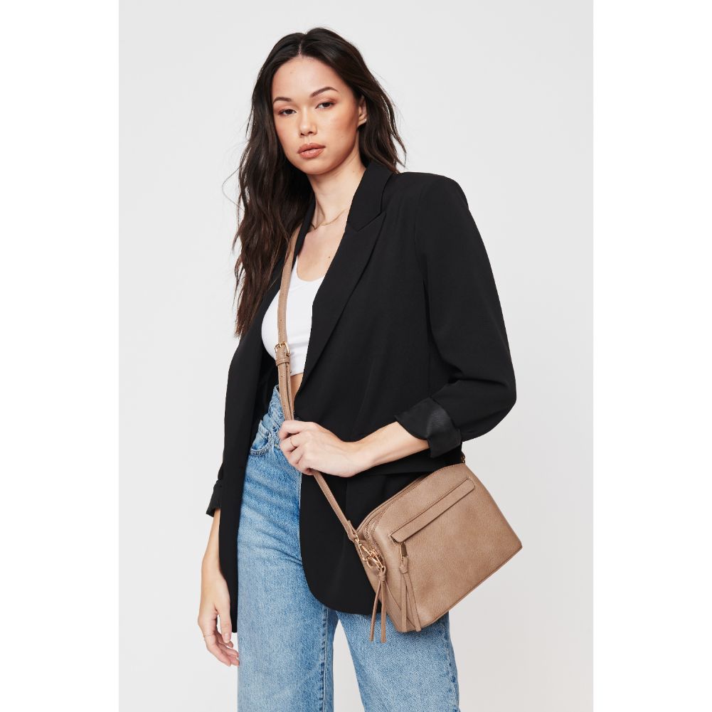 Woman wearing Taupe Urban Expressions Jayce Crossbody 840611110008 View 1 | Taupe
