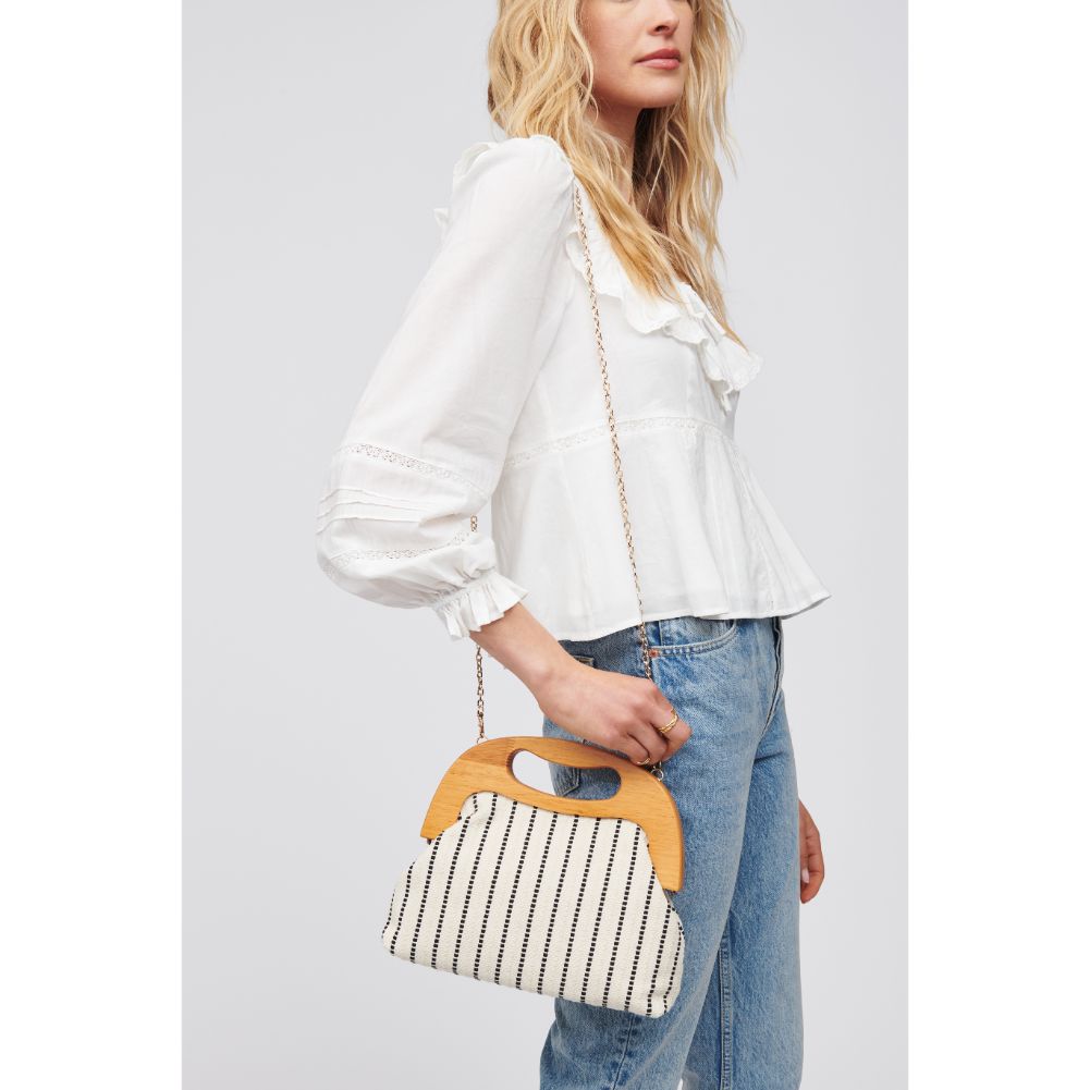 Woman wearing White Black Urban Expressions Java Clutch 840611100351 View 2 | White Black