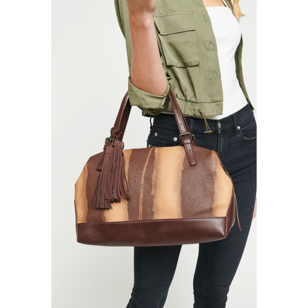 Woman wearing Tan Urban Expressions Wilder Satchel 840611122568 View 1 | Tan