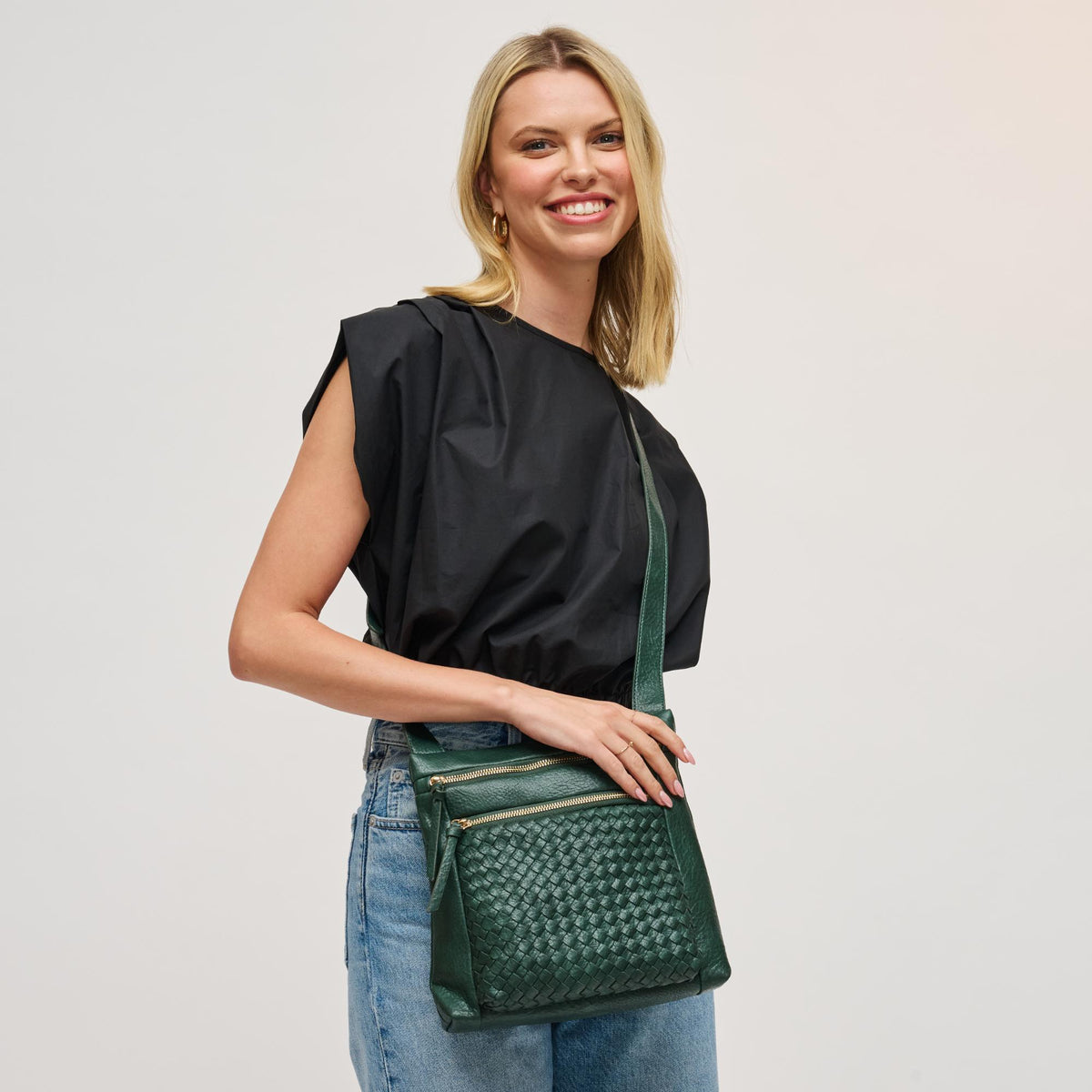 Woman wearing Emerald Urban Expressions Tessera Crossbody 840611197986 View 1 | Emerald
