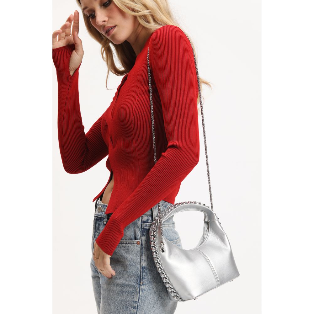 Woman wearing Silver Urban Expressions Lita Crossbody 840611114013 View 2 | Silver