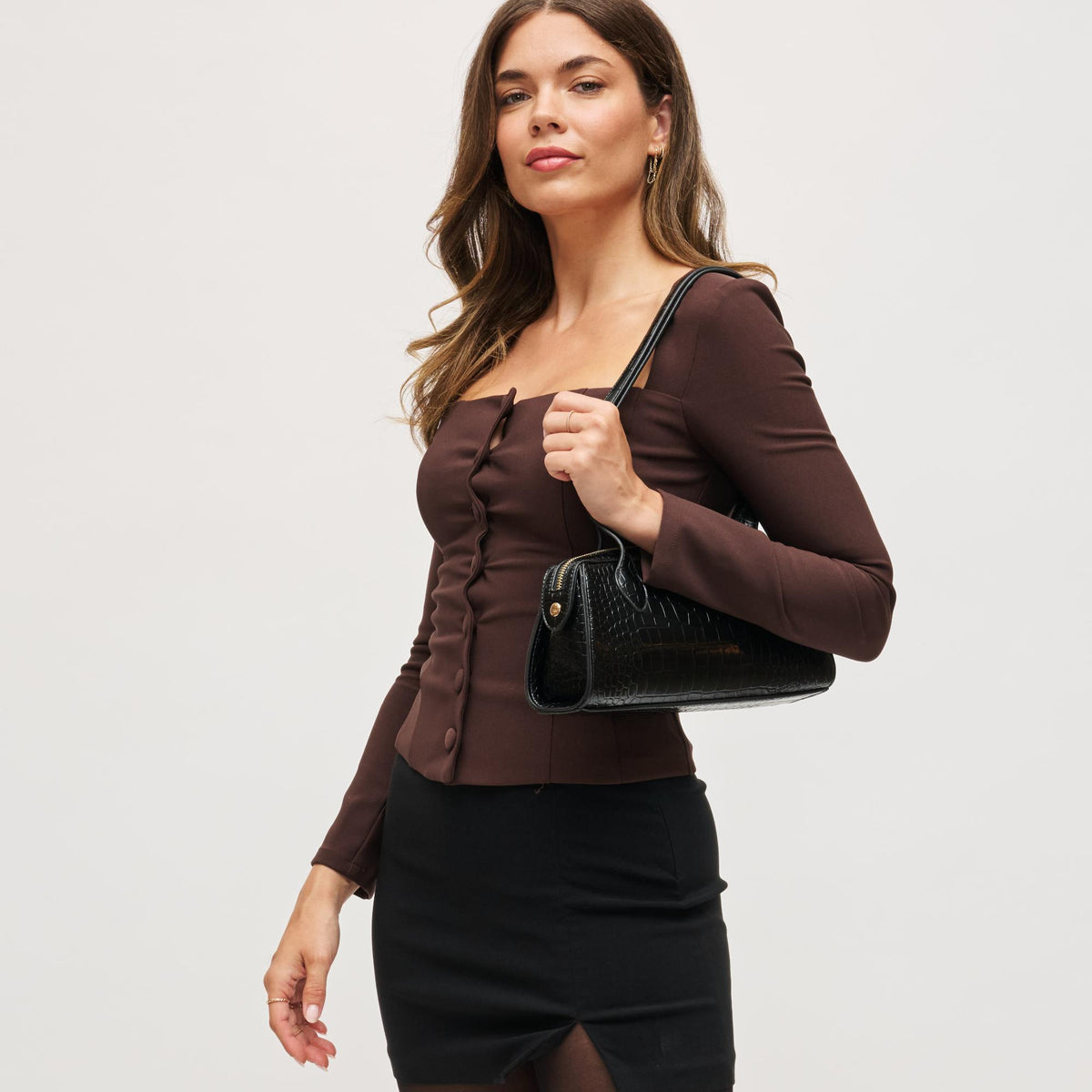 Woman wearing Black Urban Expressions Nessa Shoulder Bag 840611199690 View 2 | Black