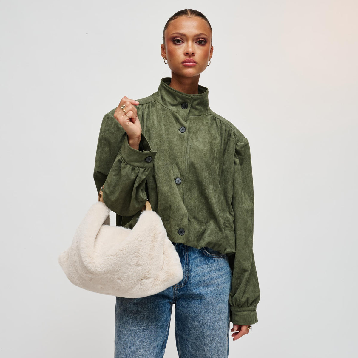 Woman wearing Ivory Urban Expressions Nash Tote 840504213861 View 1 | Ivory