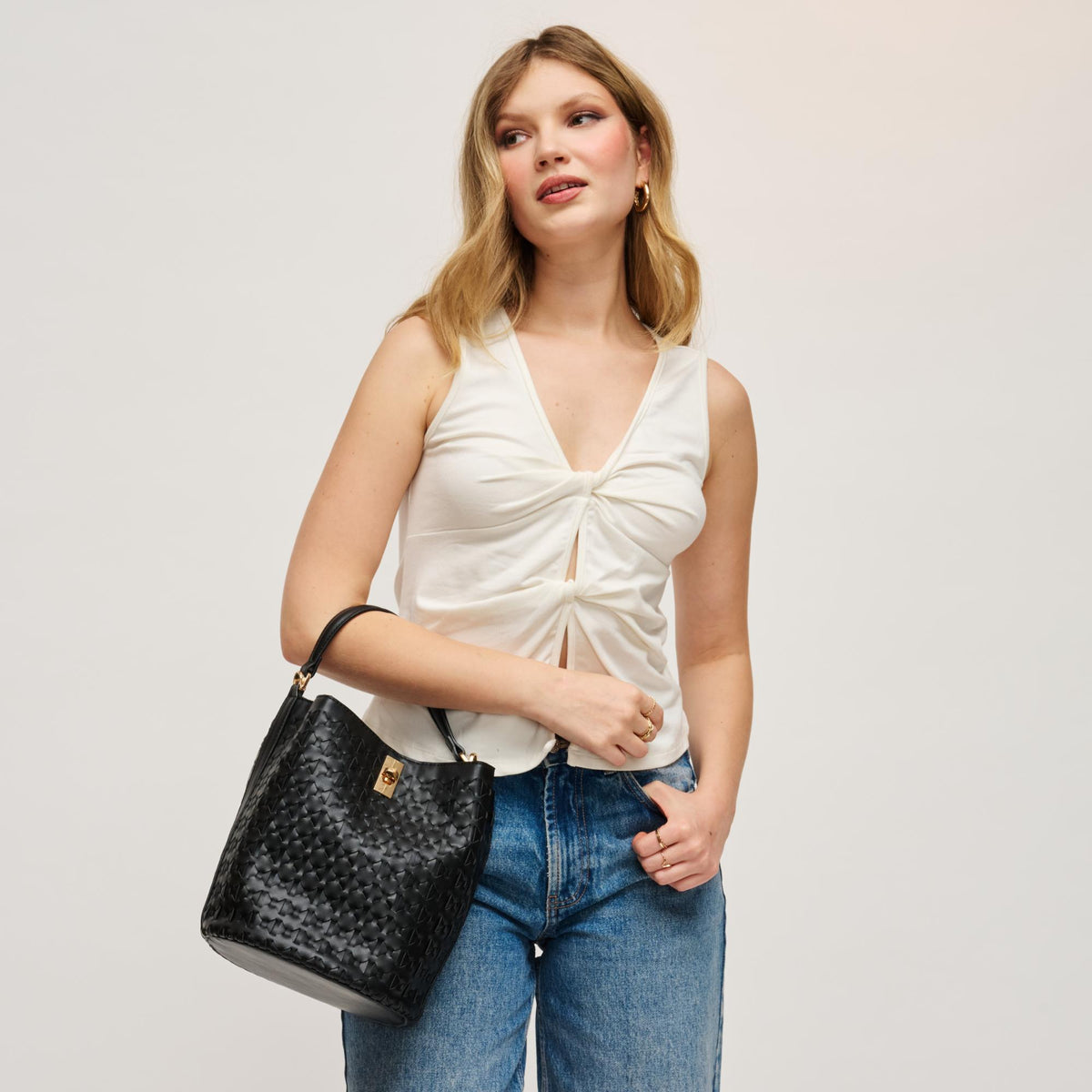 Woman wearing Black Urban Expressions Maverick Bucket 840504204951 View 1 | Black