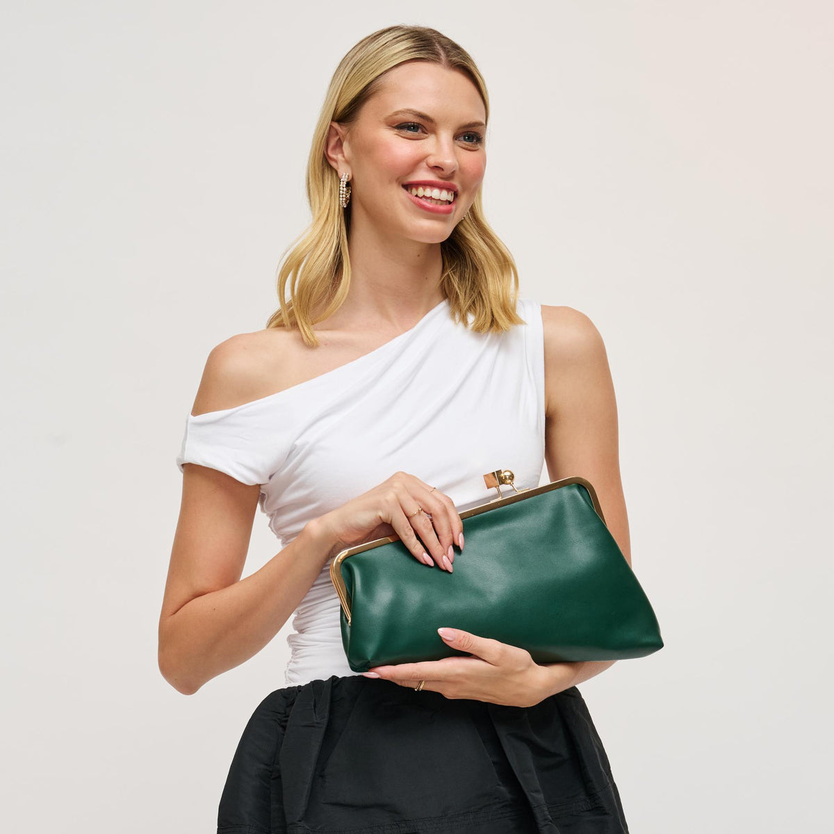 Woman wearing Emerald Urban Expressions Helena Clutch 840504200175 View 2 | Emerald