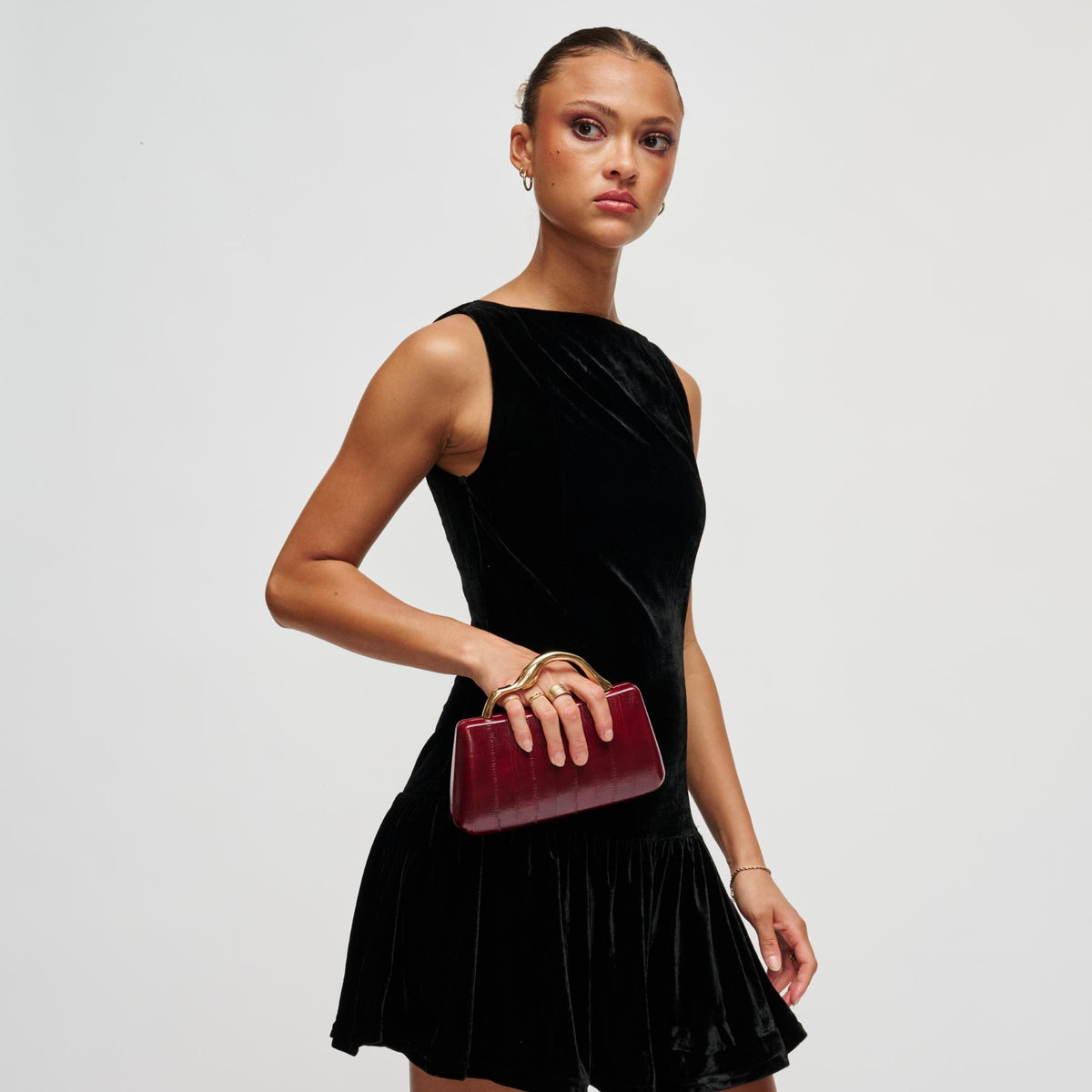 Woman wearing Burgundy Urban Expressions Nichelle Clutch 840504212017 View 2 | Burgundy