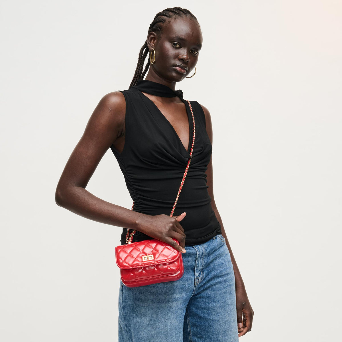 Woman wearing Red Urban Expressions Leo Crossbody 840504205064 View 3 | Red