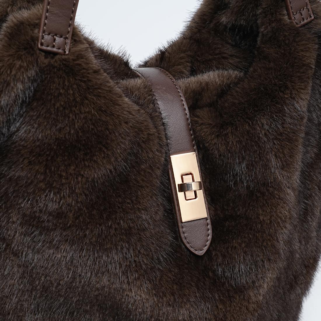 Urban Expressions Minka - Faux Fur Tote 840504211072 View 8 | French Roast