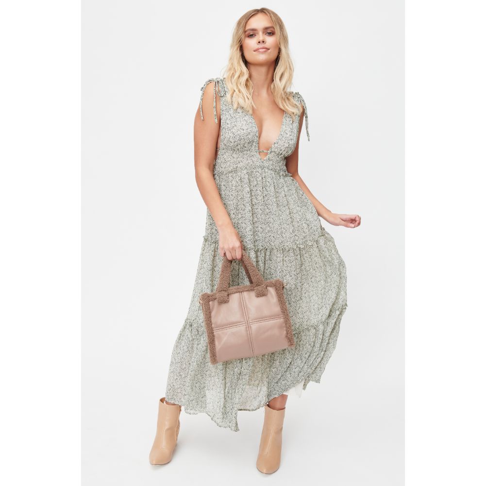 Woman wearing Latte Urban Expressions Cheviot Tote 840611101471 View 4 | Latte
