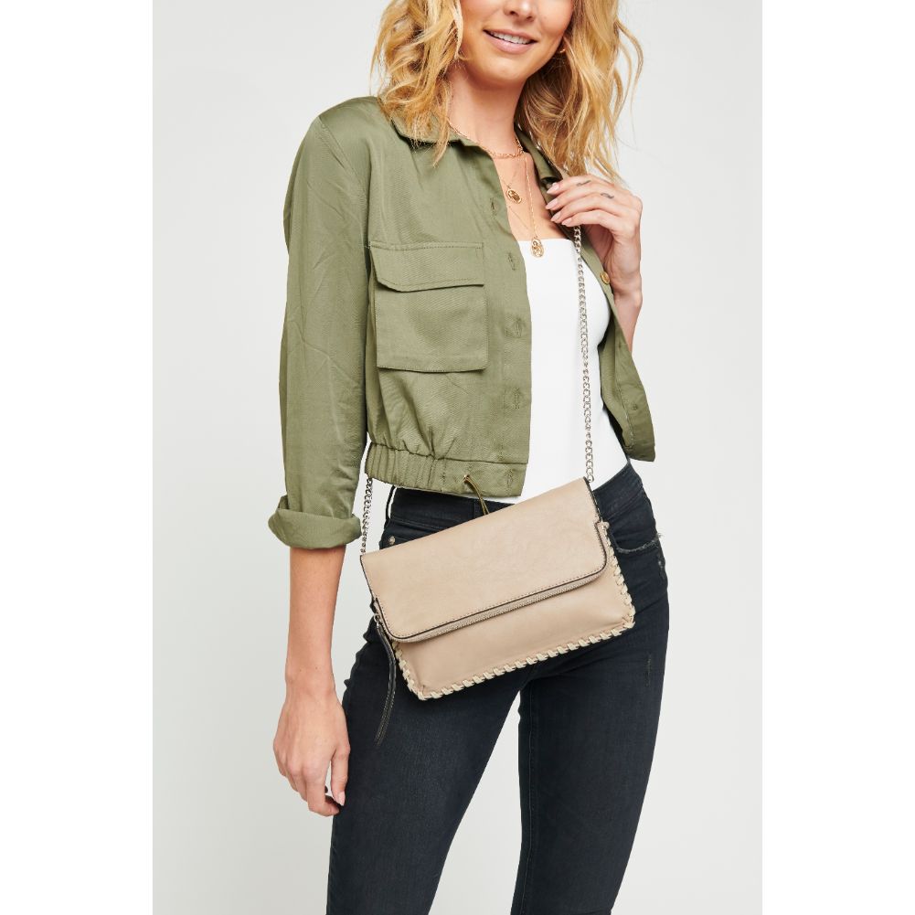 Woman wearing Taupe Urban Expressions Elizabeth Crossbody 840611131355 View 1 | Taupe