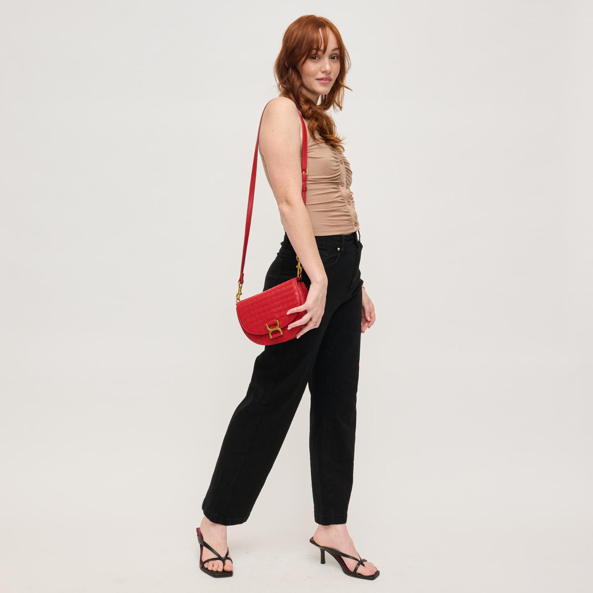 Woman wearing Red Urban Expressions Alise Crossbody 840611143419 View 2 | Red