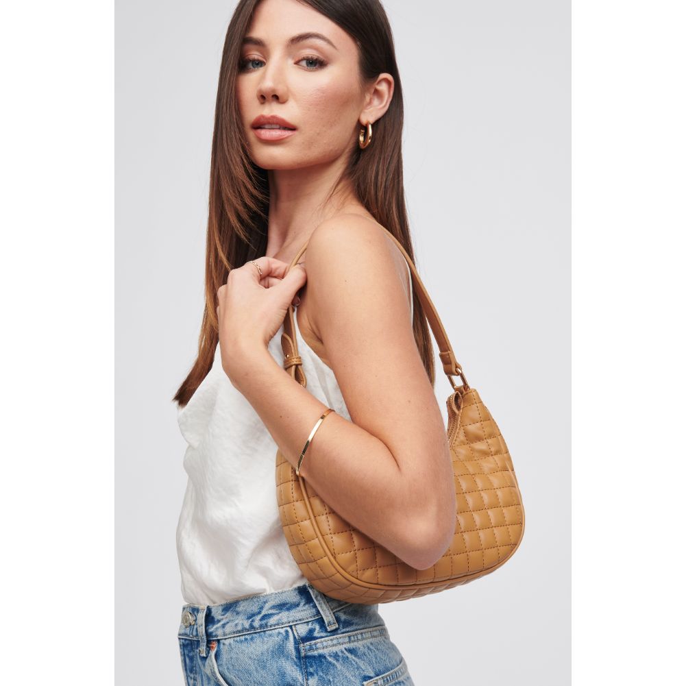 Woman wearing Camel Urban Expressions Sybil - Quilted Shoulder Bag 818209018791 View 4 | Camel