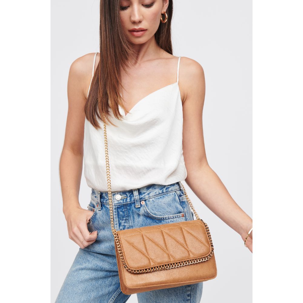 Woman wearing Tan Urban Expressions Janet Crossbody 818209017121 View 1 | Tan