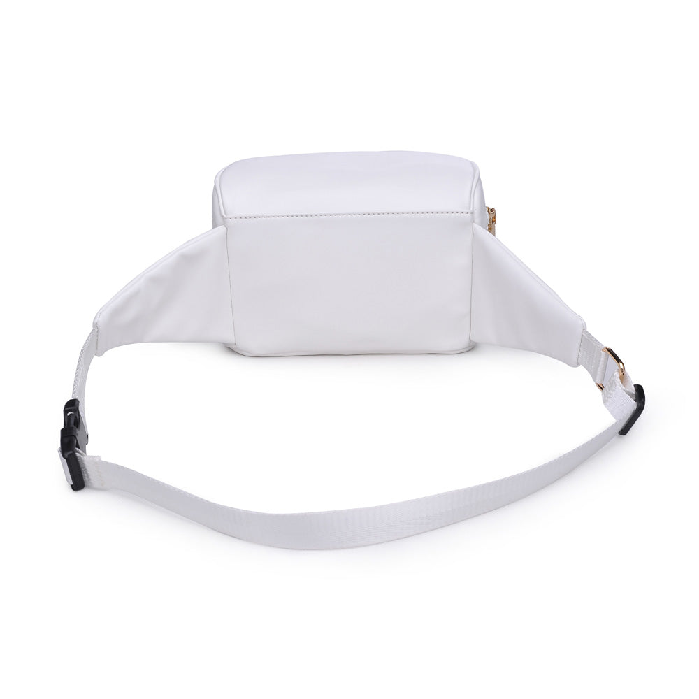 Woman wearing White Urban Expressions Hawthorn - Perforated Belt Bag NA-840611158628 View 7 | White
