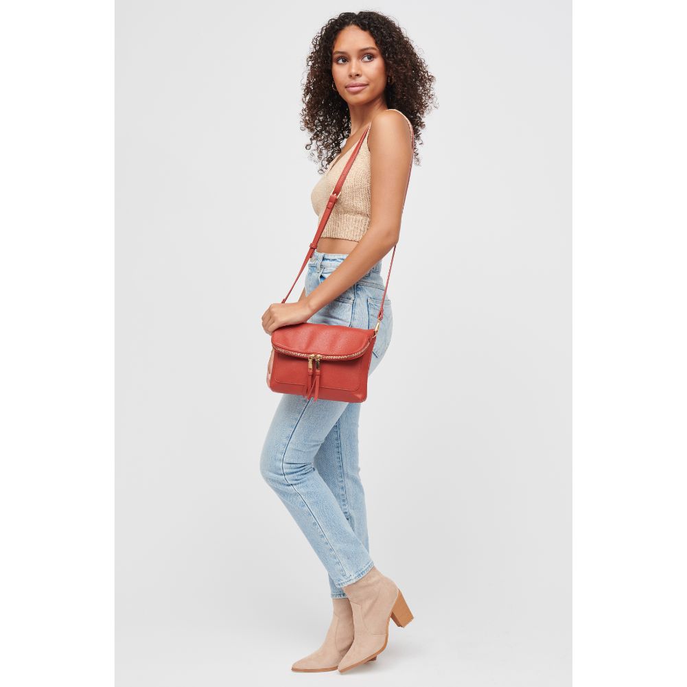 Woman wearing Rust Urban Expressions Debra Crossbody 840611184696 View 3 | Rust
