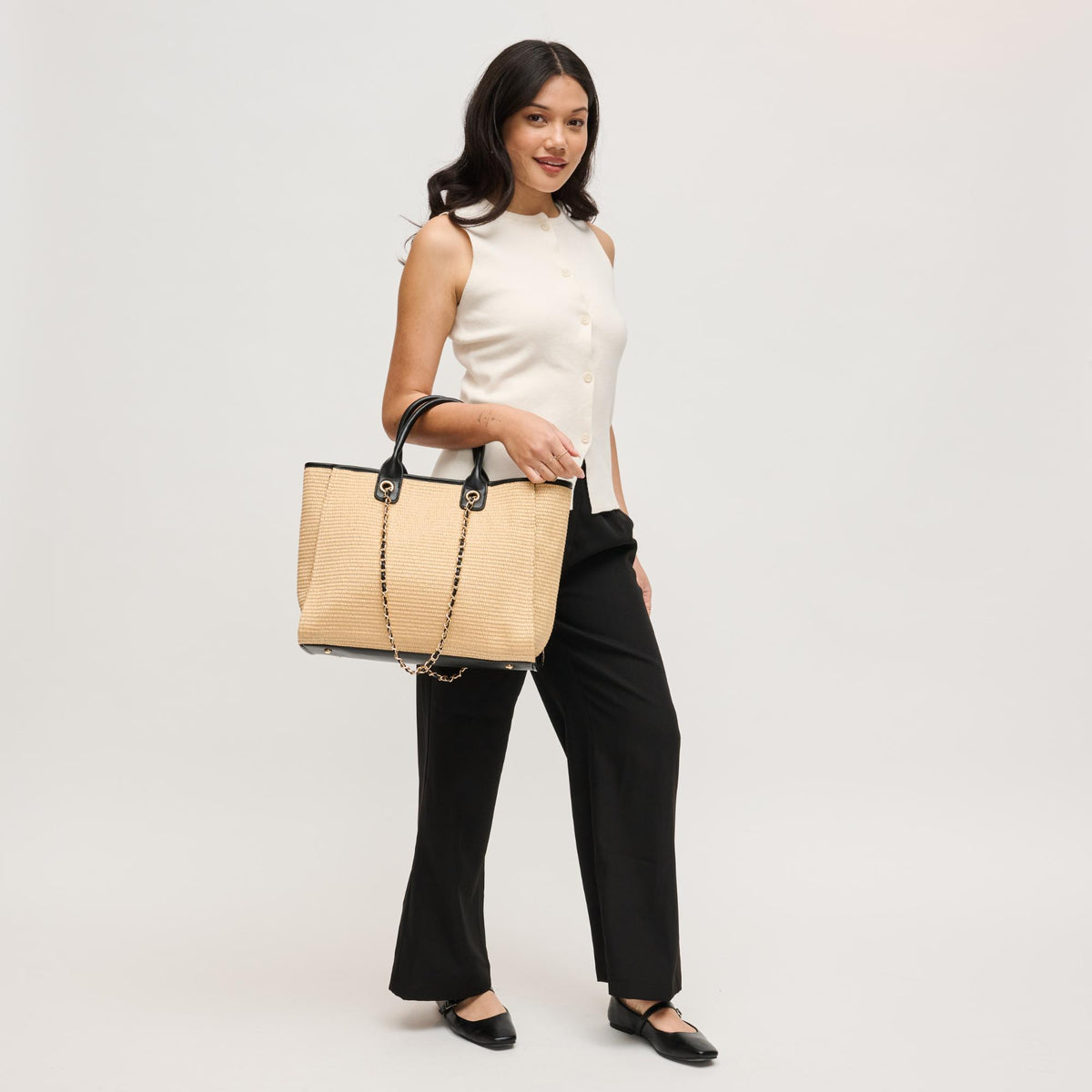 Woman wearing Natural Black Urban Expressions Jaxon Tote 840504205026 View 3 | Natural Black