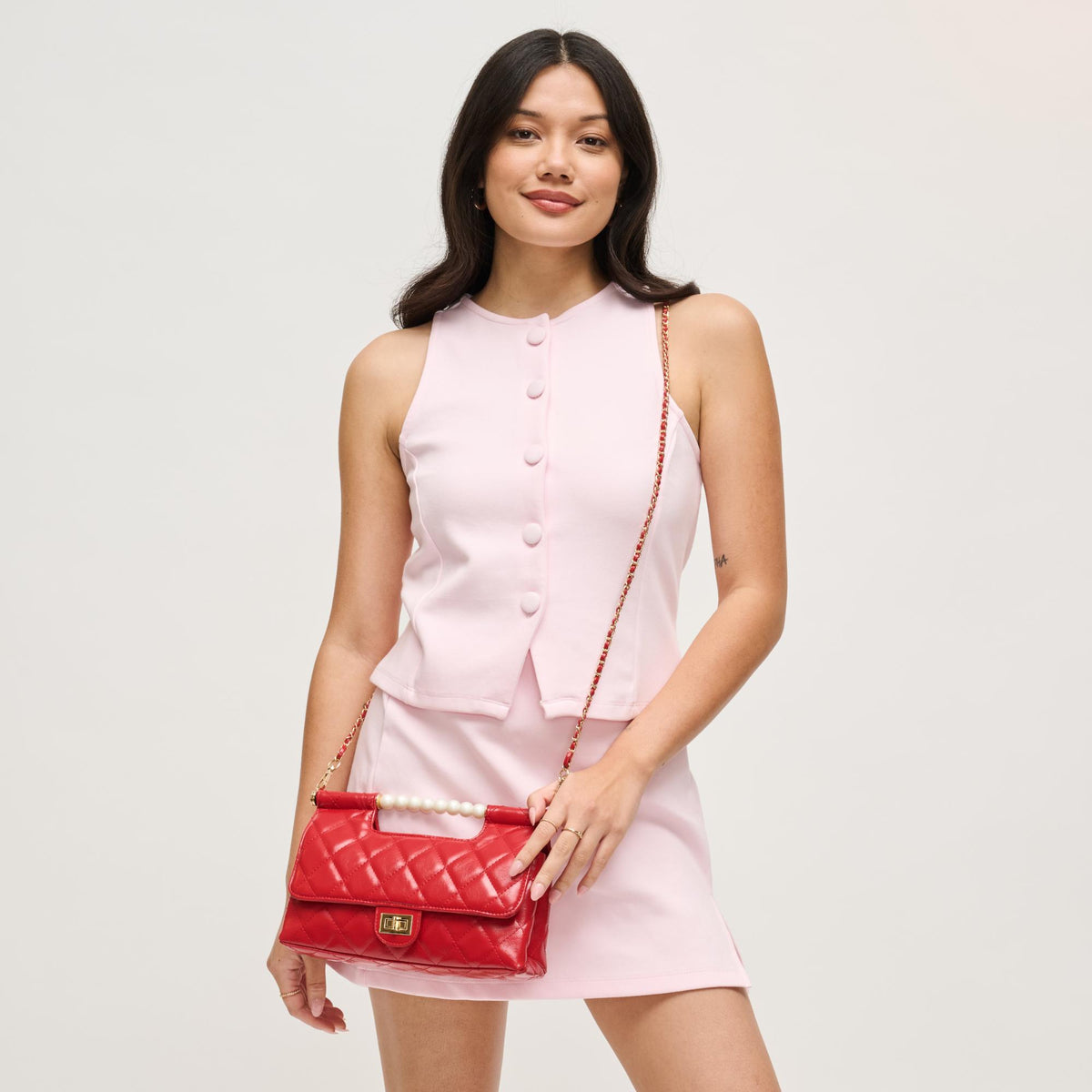 Woman wearing Red Urban Expressions Winslet Crossbody 840504205941 View 2 | Red