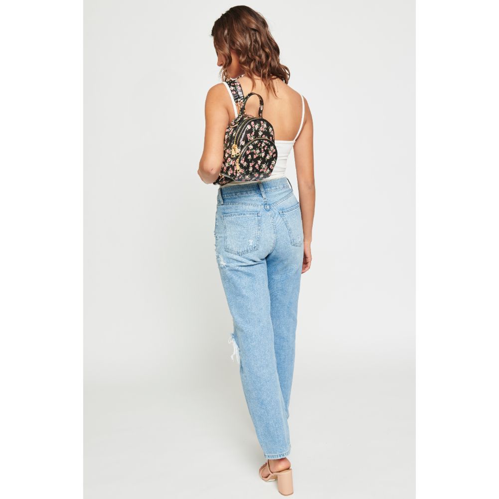Woman wearing Black Urban Expressions Nichole Floral Backpack 840611181190 View 4 | Black