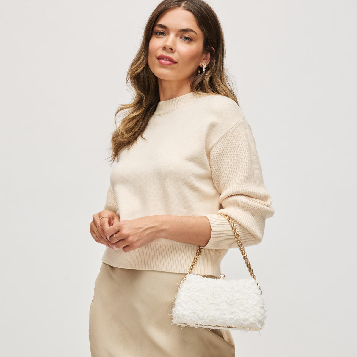 Woman wearing Ivory Urban Expressions Maxi Evening Bag 840611198754 View 2 | Ivory