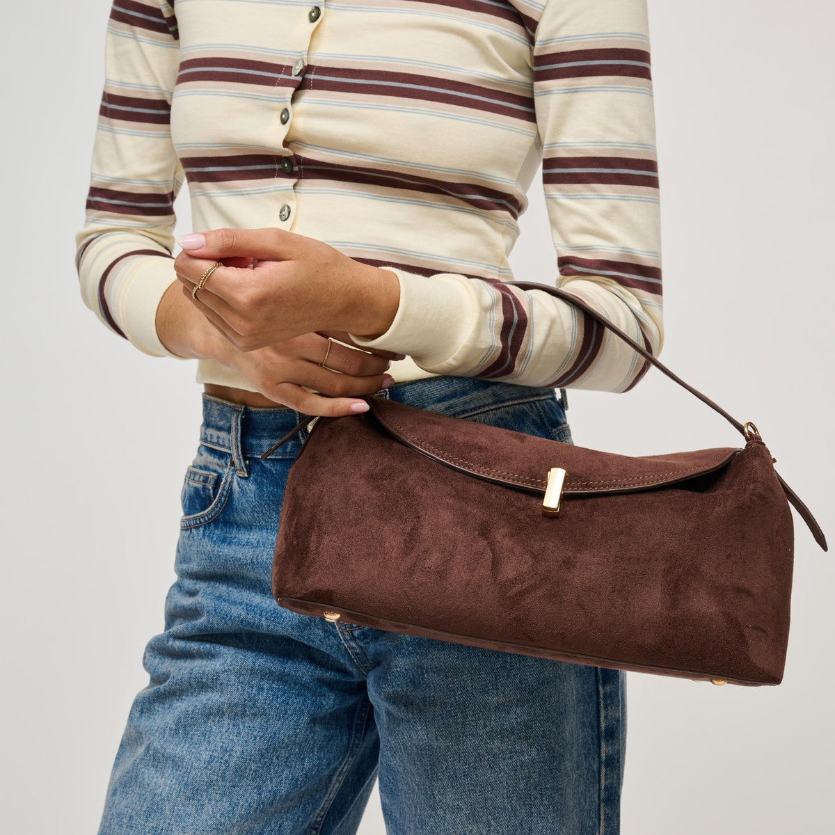 Woman wearing Chocolate Urban Expressions Evermore Crossbody 840504212826 View 1 | Chocolate