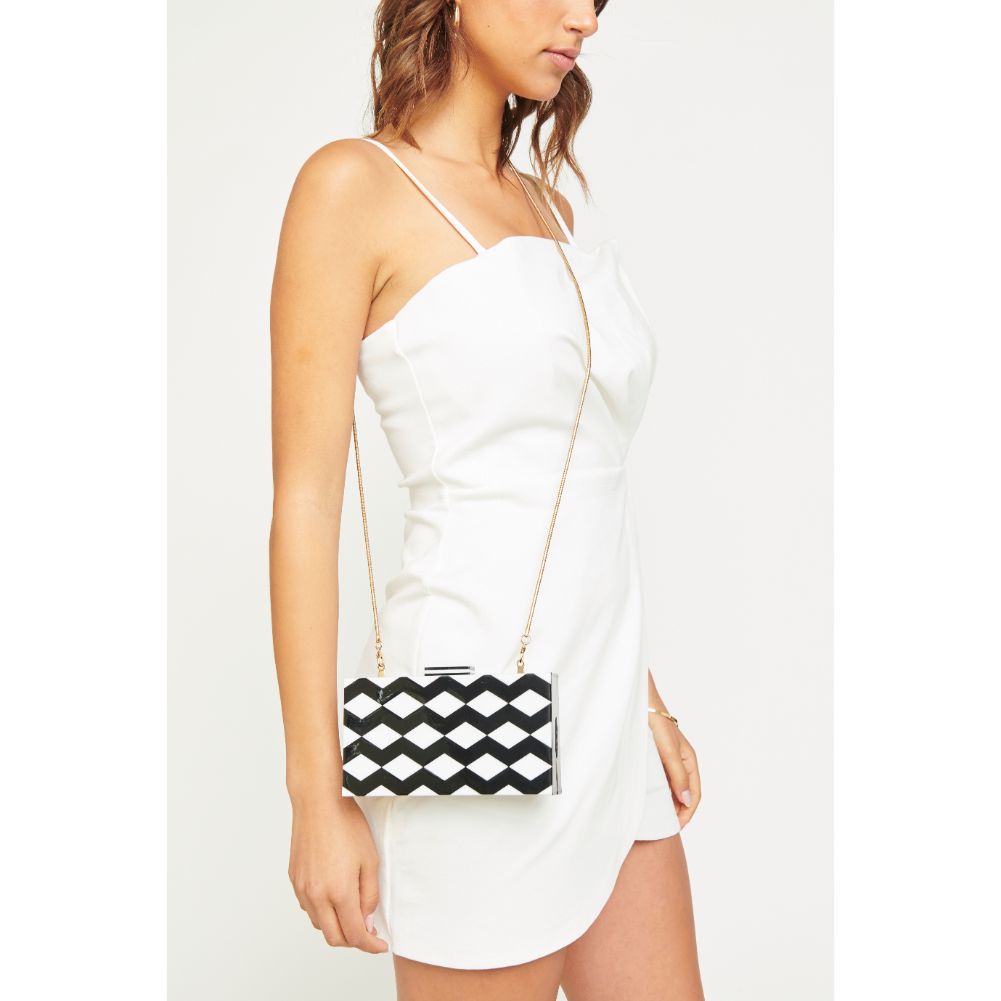 Woman wearing Black White Multi Urban Expressions Marrakesh Evening Bag 840611167781 View 4 | Black White Multi