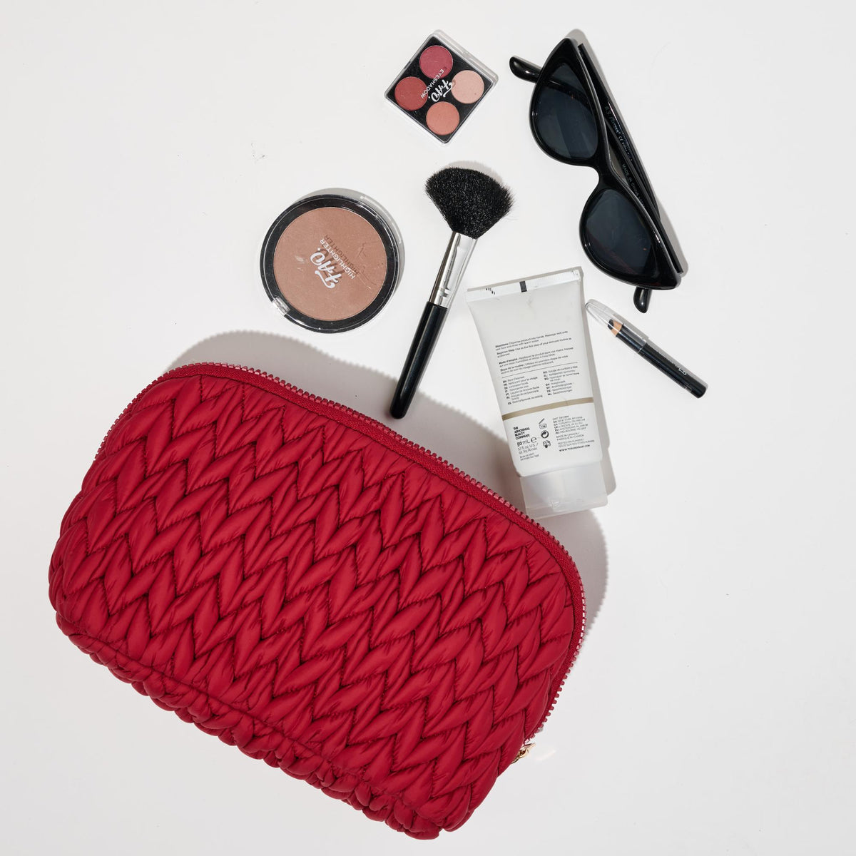 Woman wearing Red Urban Essentials Celisse Cosmetic & Travel Organizer Dome Pouch 840611197146 View 1 | Red