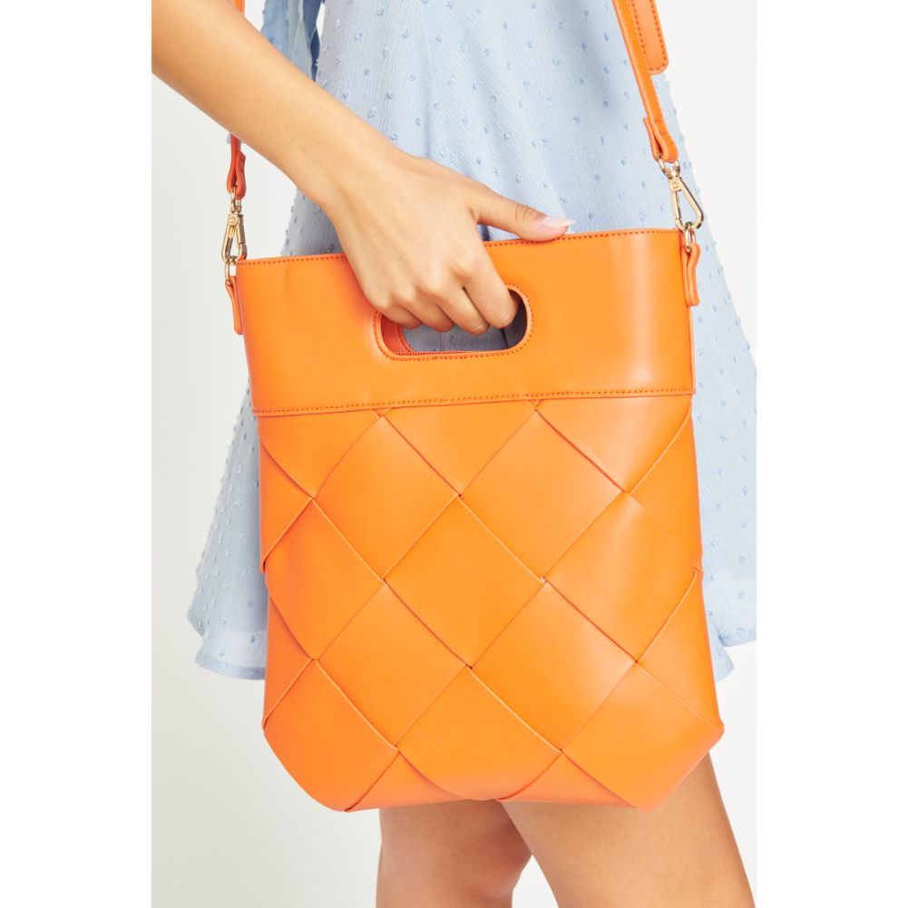 Woman wearing Tangerine Urban Expressions Rosie Crossbody 840611172396 View 4 | Tangerine