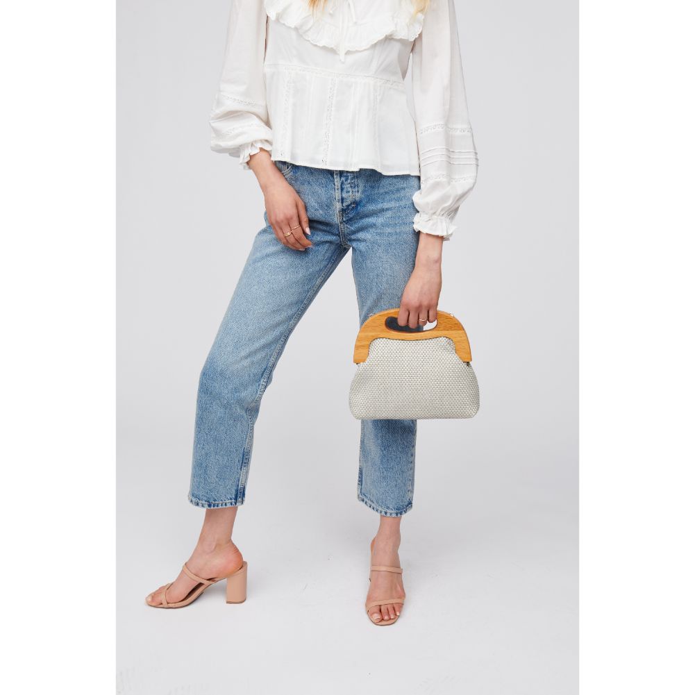 Woman wearing Dusty Blue Urban Expressions Java Clutch 840611100399 View 2 | Dusty Blue