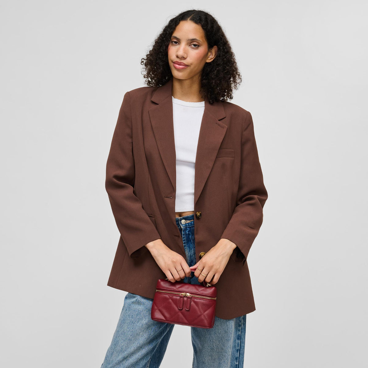 Woman wearing Burgundy Urban Expressions Snow Crossbody 840504215384 View 3 | Burgundy