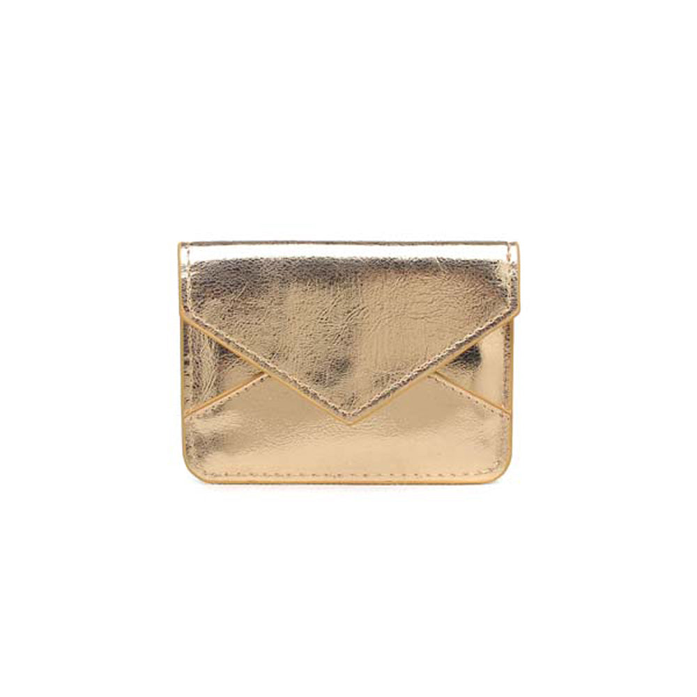 Woman wearing Light Gold Urban Expressions Fifi Metallic Card Holder 840611119421 View 5 | Light Gold