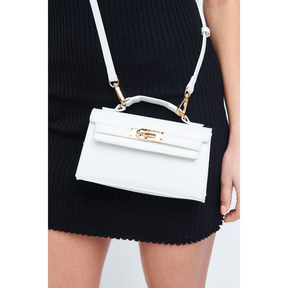 Woman wearing White Urban Expressions Georgina Snake Crossbody 840611181312 View 2 | White