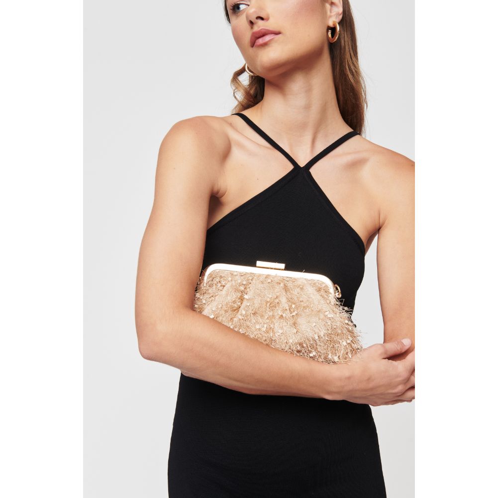 Woman wearing Champagne Urban Expressions Rosalind Evening Bag 840611104274 View 4 | Champagne