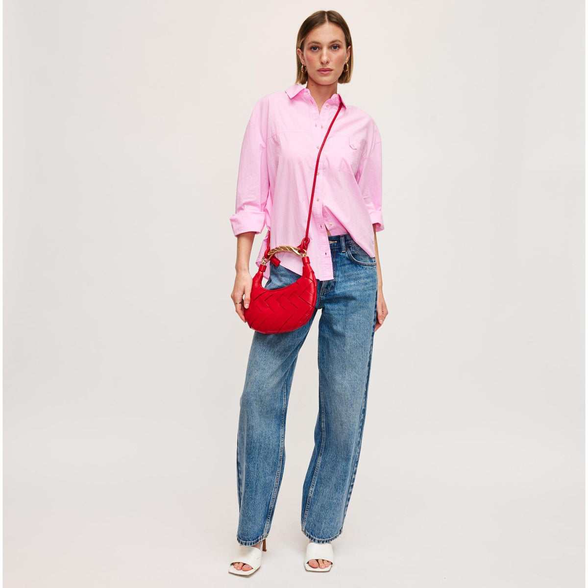 Woman wearing Red Urban Expressions Pamela Crossbody 840611147479 View 3 | Red