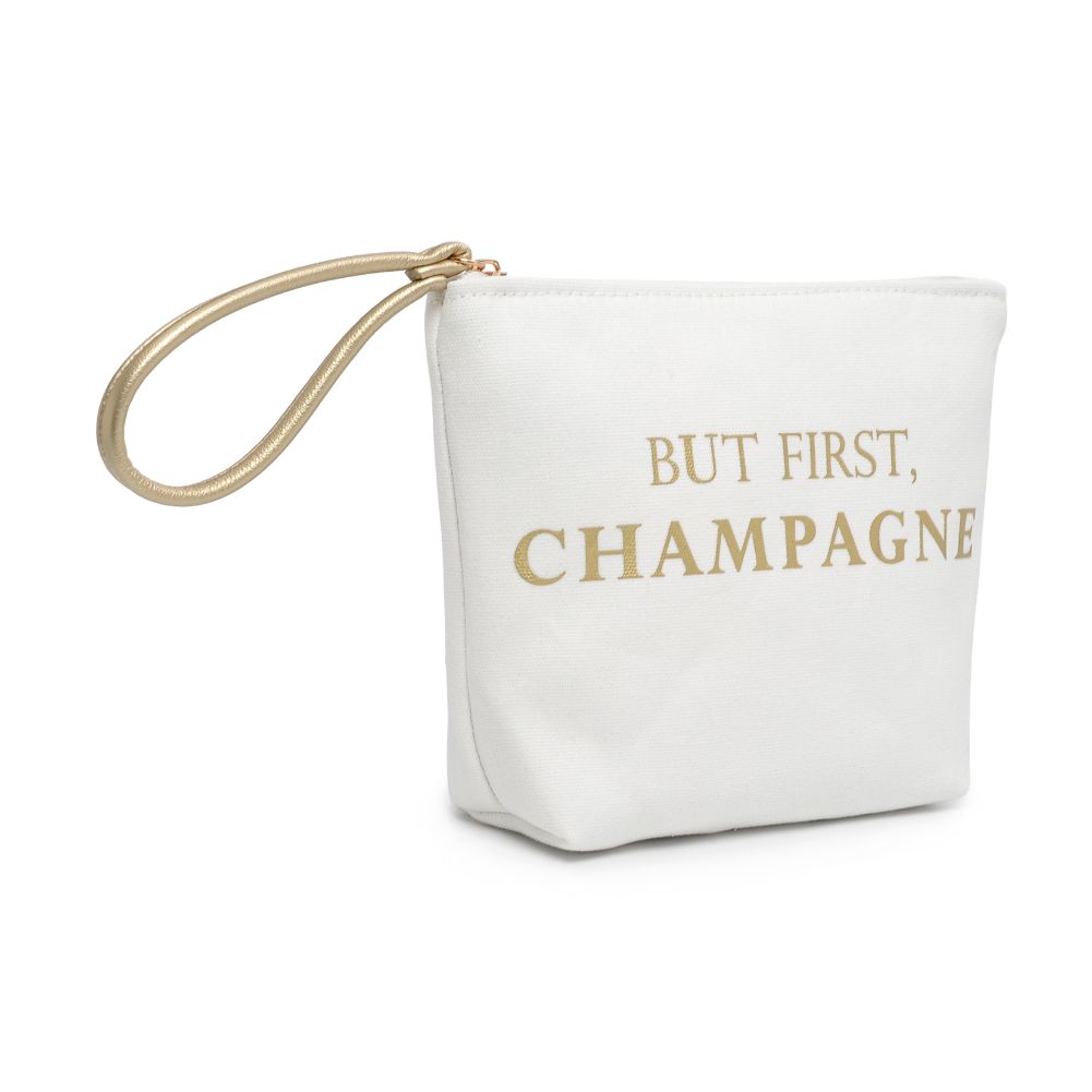Woman wearing But First Urban Expressions Carry-All Writing Wristlet 818209012461 View 6 | But First