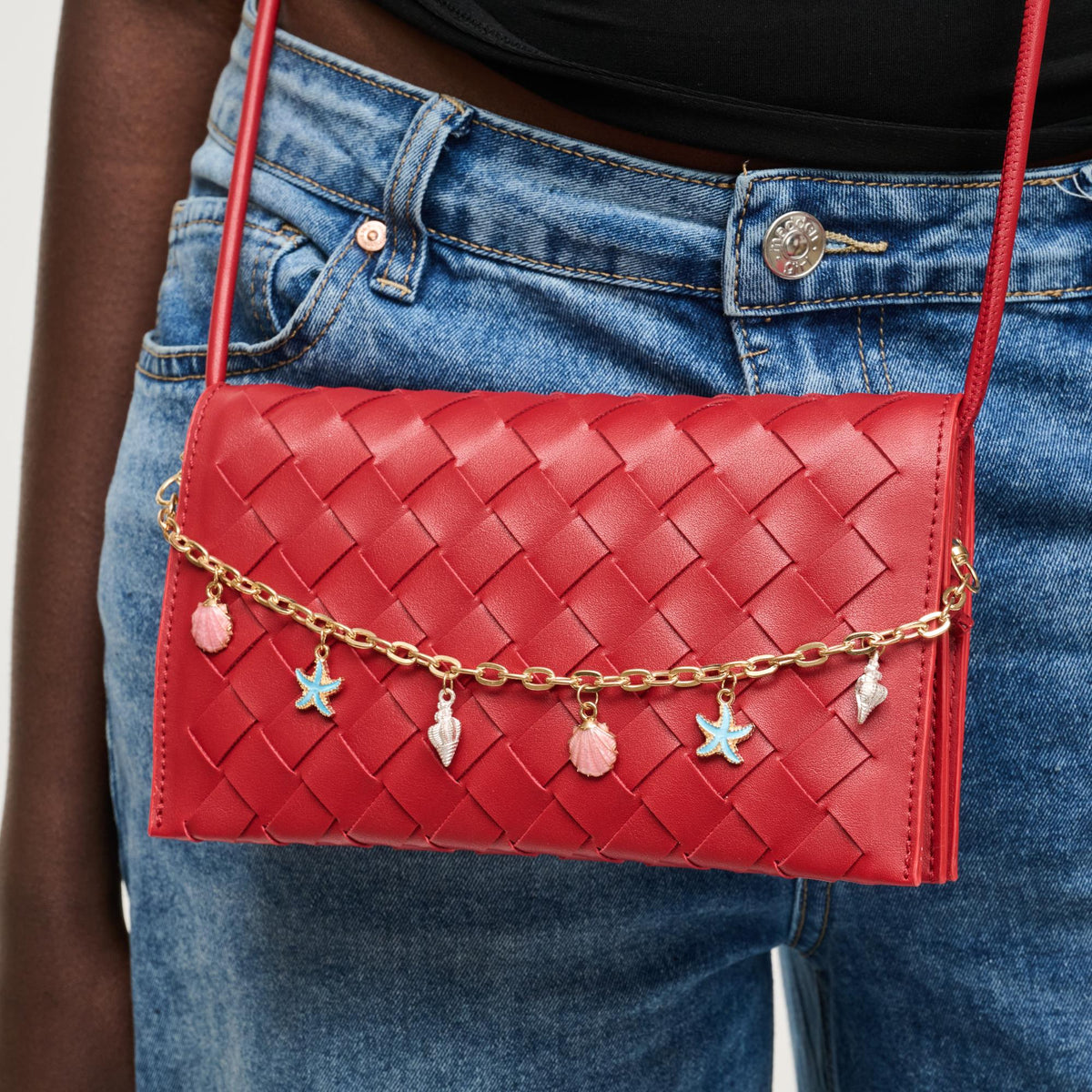 Woman wearing Red Urban Expressions Aubrey Crossbody 840504205637 View 1 | Red