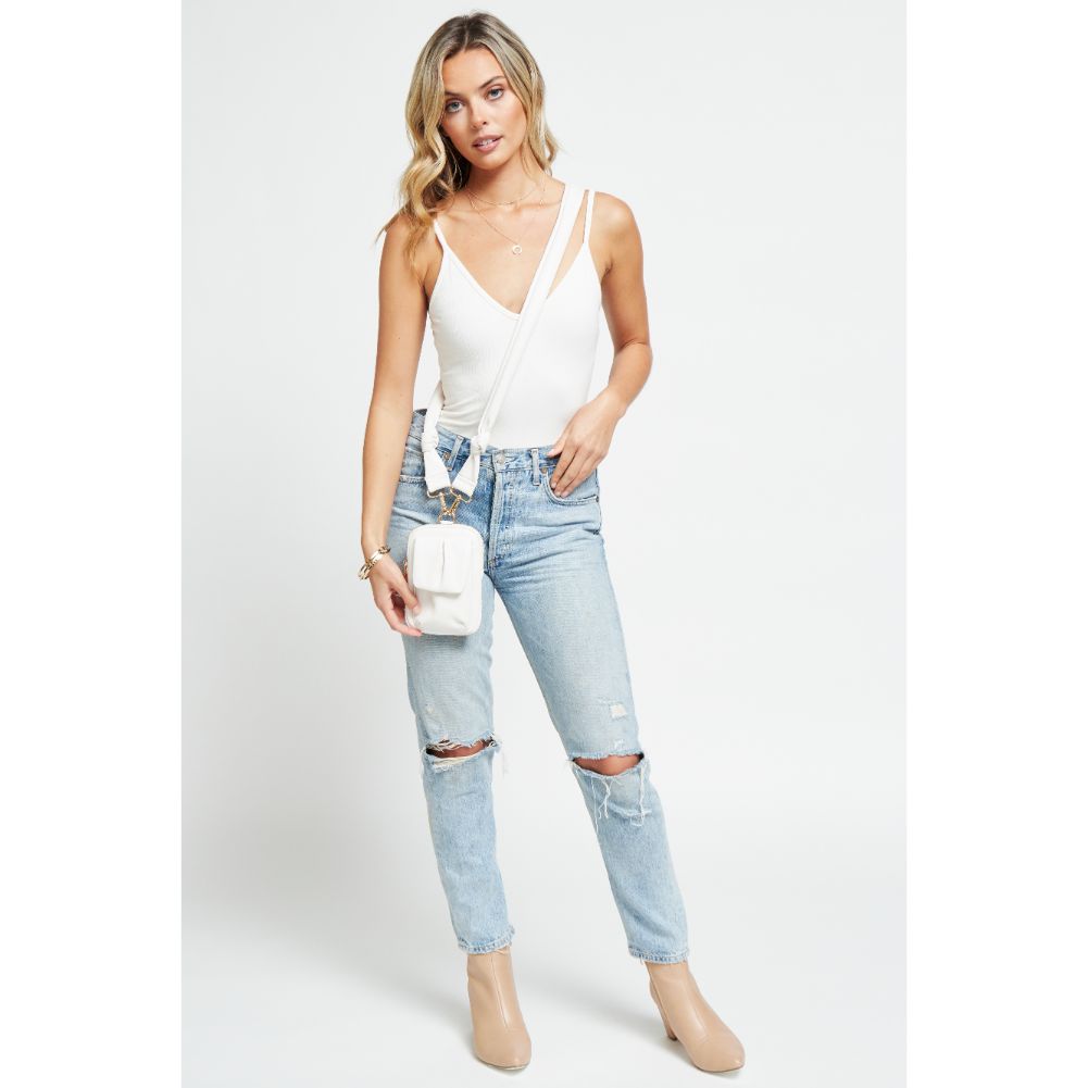 Woman wearing White Urban Expressions Autumn Cell Phone Crossbody 840611181602 View 2 | White