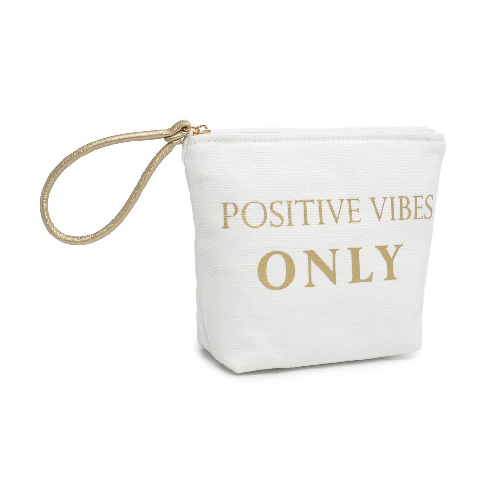 Woman wearing Positive Vibes Urban Expressions Carry-All Writing Wristlet 818209012478 View 6 | Positive Vibes