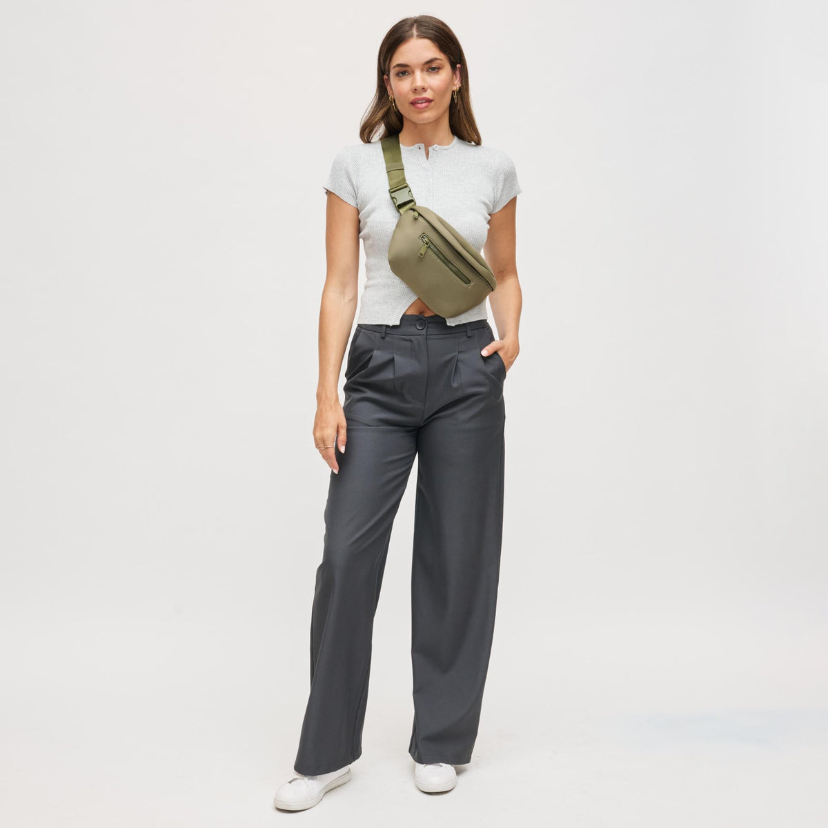 Woman wearing Army Urban Expressions Celestine Belt Bag 840504200182 View 2 | Army